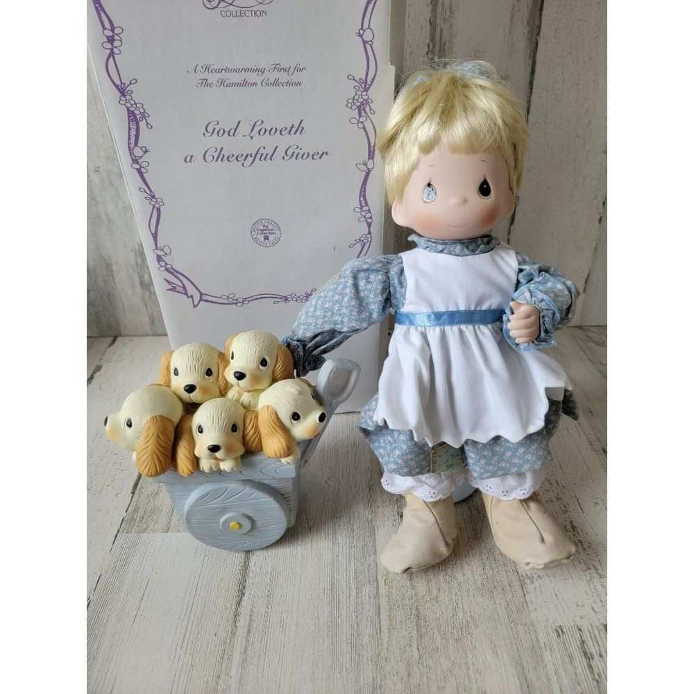 Hamilton Enesco Precious Moments God loveth a cheerful‎ Giver doll puppy girl